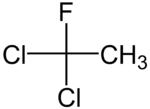 Structural formula of 1,1-dichloro-1-fluoroethane