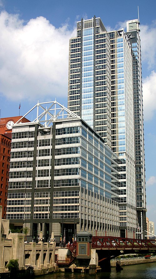 The world's highest building mounted clock above street level at the Boeing Headquarters in Chicago, by Smith of Derby. Photographer J. Crocker