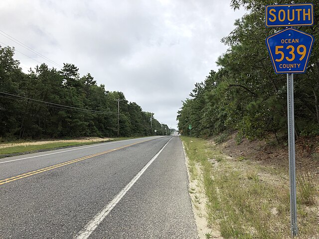 CR 539 southbound past CR 606 in Little Egg Harbor Township