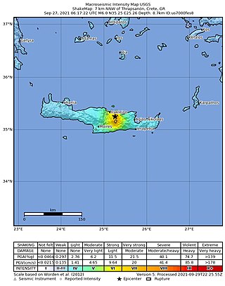 <span class="mw-page-title-main">2021 Arkalochori earthquake</span> Earthquake in Crete, Greece