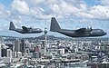 * Nomination C-130H Hercules flypast around Auckland (by Naomi James) --Michael32710 16:43, 28 September 2024 (UTC) * Decline  Comment Very good photo, but slight chroma on the tail of the left airplane. ReneeWrites 18:17, 28 September 2024 (UTC)  Oppose Ineligible for QI status, not a work of Wikimedia user. --C messier 19:17, 28 September 2024 (UTC)