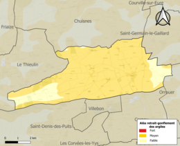 Carte des zones d'aléa retrait-gonflement des sols argileux de Fruncé.