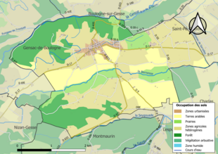 Barevná mapa znázorňující využití půdy.