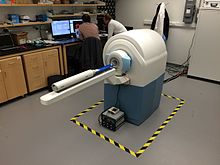 The image shows a 3T preclinical MRI multi-modality imaging system with a clip-on PET for sequential imaging. 3T sequential PET-MR with 10cm bore diameter at Michigan.JPG