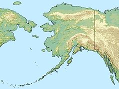 Mapa konturowa Alaski, na dole po prawej znajduje się punkt z opisem „Zatoka Alaska”