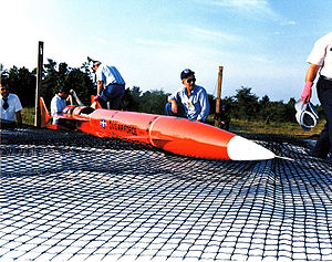 An AQM-81A Firebolt Model 305 high altitude, high speed target (HAHST) drone. AQM-81A Firebolt high speed target.jpg