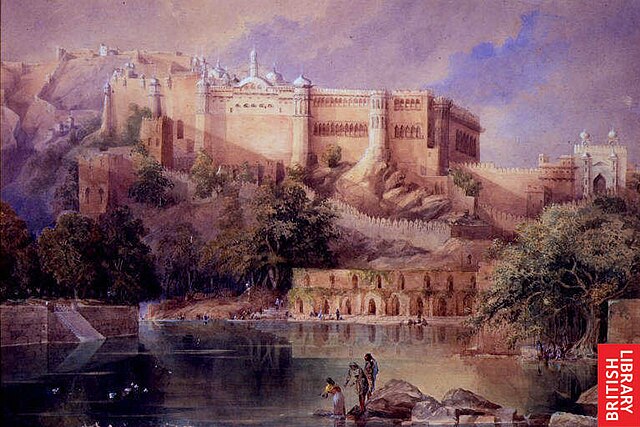 A view of the fort at Amer in Rajasthan; a watercolor by William Simpson, c. 1860