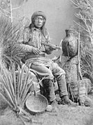 Chasi, a Warm Springs Apache musician playing the Apache fiddle, 1886, photo by A. Frank Randall[3]