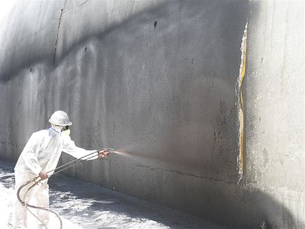 Waterproofing conducted on the exterior of a freeway tunnel