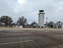 Control Tower for the Arkansas Aeroplex, formerly Blytheville Air Force Base. The Aeroplex contains the longest runway in the state. Arkansas Aeroplex Control Tower-FBO 2023.jpg