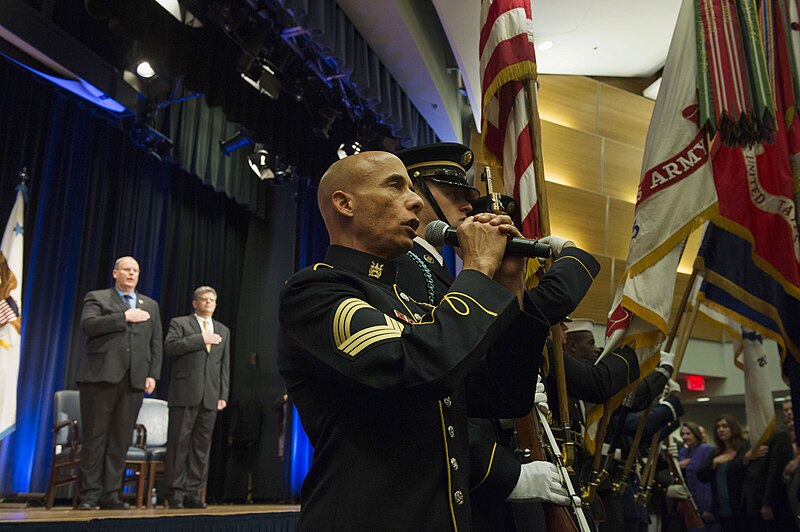 File:Army vocalist sings the national anthem during the Department of Defense David O. Cooke Excellence in Public Administration and Distinguished Civilian Service Awards Ceremony at the Pentagon.jpg