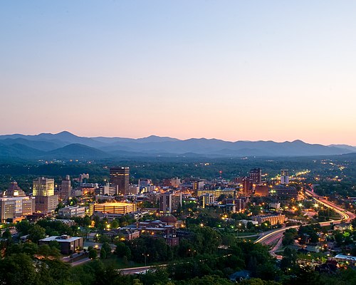 Asheville, North Carolina at dusk