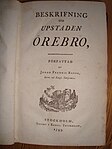 Boken "Beskrifning om upstaden Örebro" av J.F. Bagge