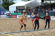 Deutsch: Beachhandball Europameisterschaften 2019 (Beach handball Euro); Tag 5: 6. Juli 2019 – Frauen, Platzierungsspiel für die Ränge 9–12, Deutschland-Polen 2:1 (22:23, 19:16, 7:6) English: Beach handball Euro; Day 5: 6 July 2019 – Placement Match/Cross Match for rank 9–12 Women – Germany-Poland 2:1 (22:23, 19:16, 7:6)