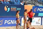 Deutsch: Beachhandball Europameisterschaften 2019 (Beach handball Euro); Tag 3: 4. Juli 2019 – Frauen, Hauptrunde Gruppe II, Deutschland-Spanien 1:2 (18:24, 24:14, 8:9) English: Beach handball Euro; Day 3: 4 July 2019 – Women Main Round Group II – Germany-Spain 1:2 (18:24, 24:14, 8:9)