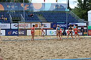 Deutsch: Beachhandball Europameisterschaften 2019 (Beach handball Euro); Tag 5: 6. Juli 2019 – Frauen, Halbfinale, Kroatien-Dänemark 1:2 (12:19, 17:10, 4:7) English: Beach handball Euro; Day 5: 6 July 2019 – Semifinal Men – Croatia-Denmark 1:2 (12:19, 17:10, 4:7)