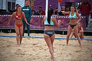 Deutsch: Beachhandball bei den Olympischen Jugendspielen 2018; Tag 5, 10. November 2018; Mädchen, Hauptrunde - Ungarn-Paraguay 2:0 English: Beach handball at the 2018 Summer Youth Olympics at 11 October 2018 – Girls Main Round – Hungary-Paraguay 2:0