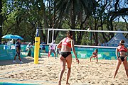 Deutsch: Beachvolleyball bei den Olympischen Jugendspielen 2018; Tag 8, 14. Oktober 2018; Mädchen, Achtelfinale – Bolivien-Puerto Rico 0:2 (18–21/18–21 ) English: Beach volleyball at the 2018 Summer Youth Olympics at 14 October 2018 – Girls Round of 16 – Bolivia-Puerto Rico 0:2 (18–21/18–21 )