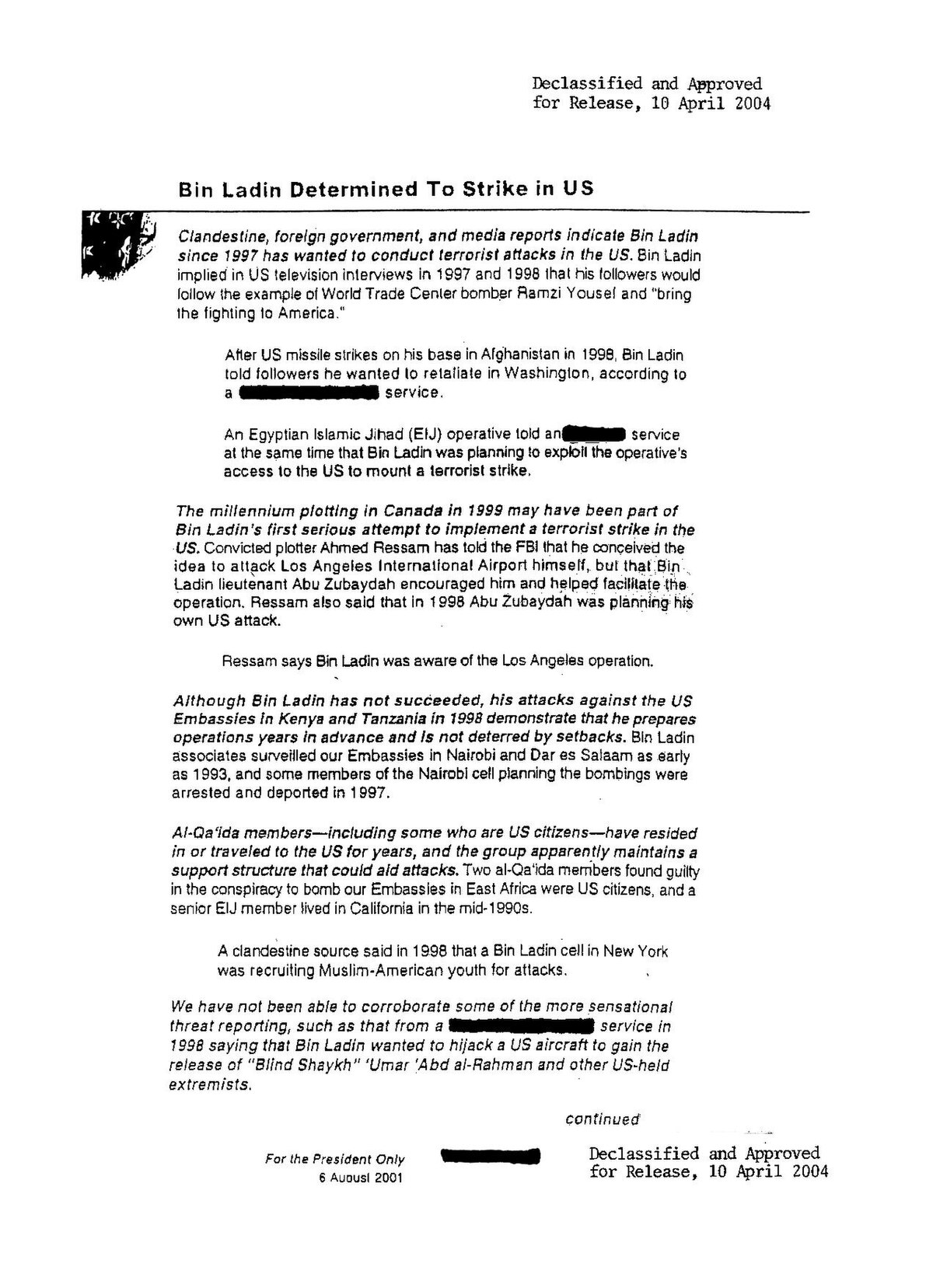 Bin Ladin Determined To Strike in US - Wikipedia