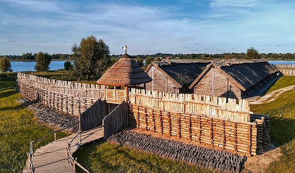 A reconstruction of a Bronze Age, Lusatian culture settlement in Biskupin, 8th century BC