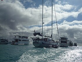 Boats in Puerto Ayora on the Island of Santa Cruz in the Galapagos
