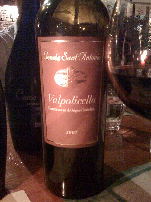 A bottle and glass of Valpolicella DOC wine