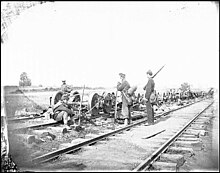 Union soldiers survey wreckage on the Orange & Alexandria Railroad. Bull Run 2 Railroad.jpg
