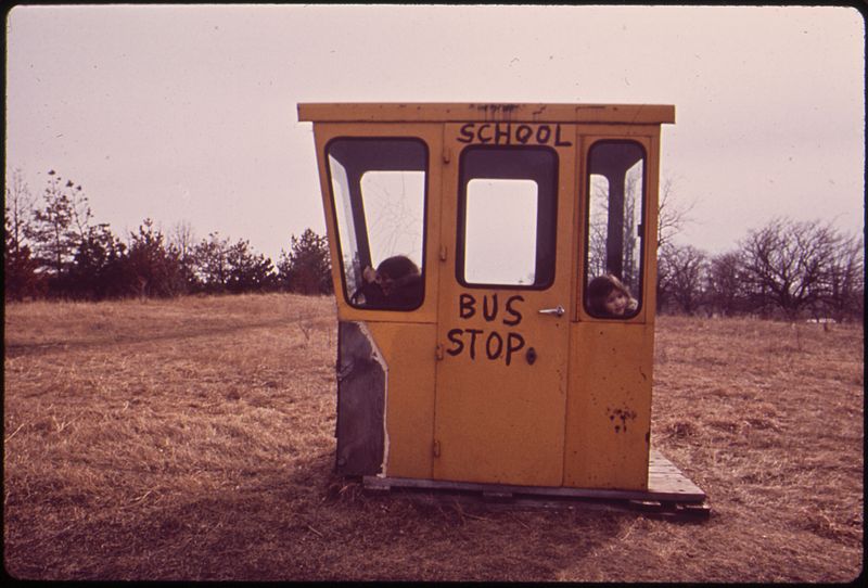 File:CHILDREN PLAYING IN RURAL SCHOOL BUS STOP - NARA - 547133.jpg