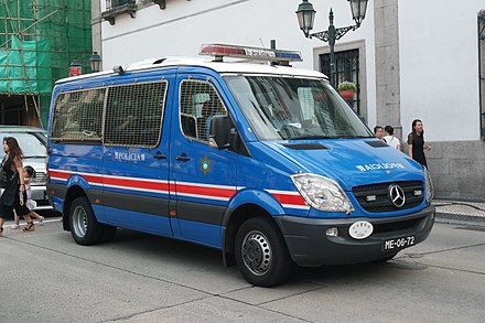 A Mercedes-Benz Sprinter police patrol van of the Public Security Police Force of Macau.