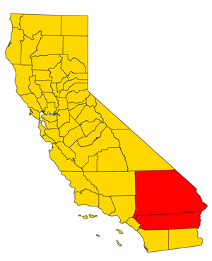 California county map (Inland Empire highlighted) Gold color no trans.png