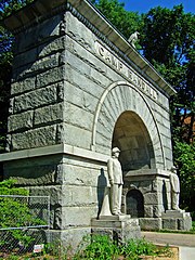 The Camp Randall Arch, topped by a statue of the eagle Old Abe Camp Randall arch.jpg