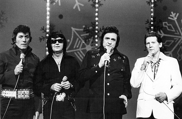 Orbison with Carl Perkins, Johnny Cash, and Jerry Lee Lewis for a televised 1977 Christmas special