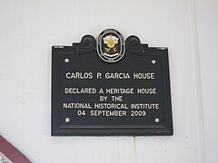 Carlos P. Garcia House historical marker.JPG