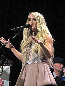 Underwood celebrating her ten-year anniversary of becoming a member of the Grand Ole Opry in 2018 Carrie Underwood, Grand Ole Opry House, Nashville, TN, June 2018.jpg