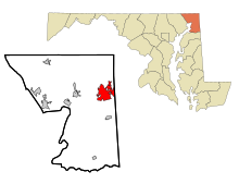 Cecil County Maryland Incorporated and Unincorporated areas Elkton Highlighted.svg