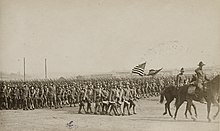 Review of the 328th Infantry Regiment at Camp Gordon, Atlanta, Georgia, 1 February 1918 Ceremonies - Camp Funston thru Camp Lee - Review of 328th Regiment Infantry At Camp Gordon, Atlanta, Georgia - NARA - 26422369 (cropped) (cropped).jpg