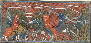 Сражение при Андернахе. Миниатюра из «Больших французских хроник» (1332—1350 годы).