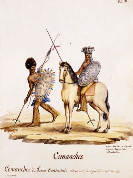 Comanches of West Texas in war regalia, c. 1830.