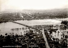 In Holyoke, Massachusetts, the Connecticut River overflowed its banks as a result of the flood. Connecticut River Overflowing Holyoke Dam during the Flood of 1936, view south from Hadley Falls, March 1936.jpg