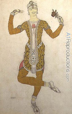 L. S. Bakst.  Diseño de vestuario de V. F. Nijinsky para el ballet The Feast, 1909.