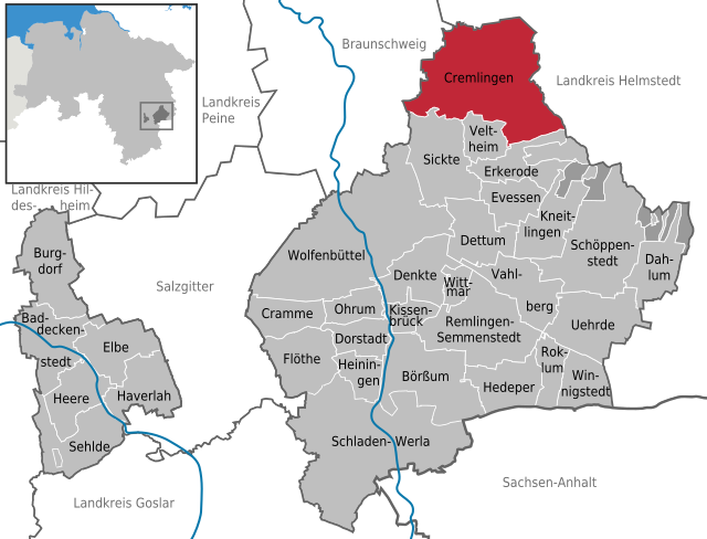 Läget för kommunen Cremlingen i Landkreis Wolfenbüttel