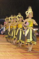 Thai dancers in Laplae wearing Khmer-style dresses and crowns