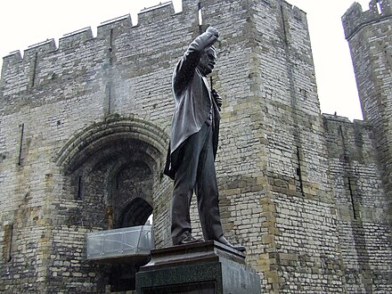 Lloyd George statue at Caernarfon Castle (1921), in recognition of his service as local MP and prime minister