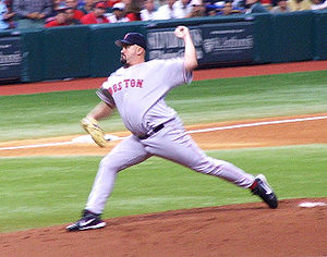 Wells pitching for the Red Sox in 2006