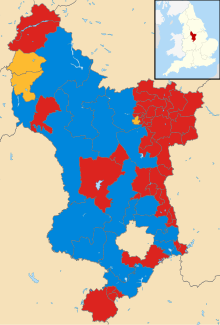 The Labour vote is highly concentrated in north-east Derbyshire (where her council seat is); the elections results when she became Leader of Derbyshire in May 2013 Derbyshire UK local election 2013 map.svg