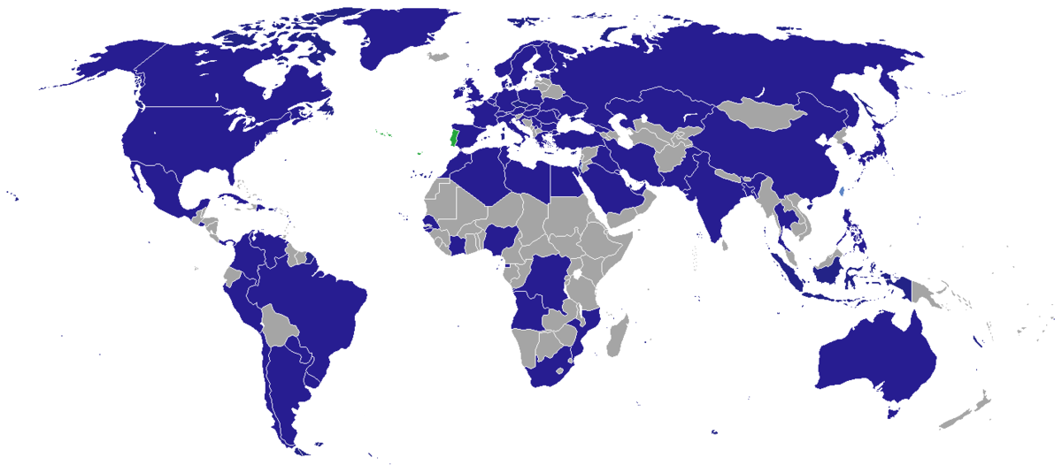 Mapa de todos os países com delegados ativos na EYCN: (1) Portugal