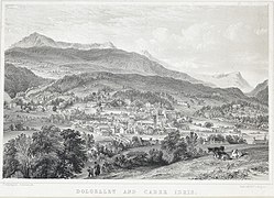 'Dolgelley and Cader Idris' c. 1840 by George Pickering (c. 1794–1857) and lithographer George Hawkins [Wikidata] (1809–1852)