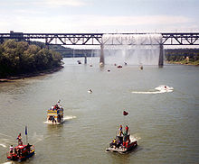 The Great Divide waterfall during the annual sourdough raft race, July 2001 Edmonton Sourdough Raft Race.jpg