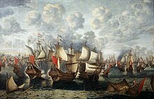 The naval Battle of the Sound took place on 8 November 1658 during the Dano-Swedish War. Eerste fase van de Zeeslag in de Sont - First phase of the Battle of the Sound - November 8 1658 (Jan Abrahamsz Beerstraten, 1660).jpg