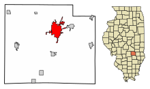 Effingham County Illinois Incorporated and Unincorporated areas Effingham Highlighted.svg